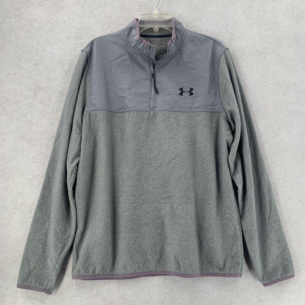 Under Armour 1/4Zip Fleece Pullover Sweater Gray Pink‎ Trim Womens LG